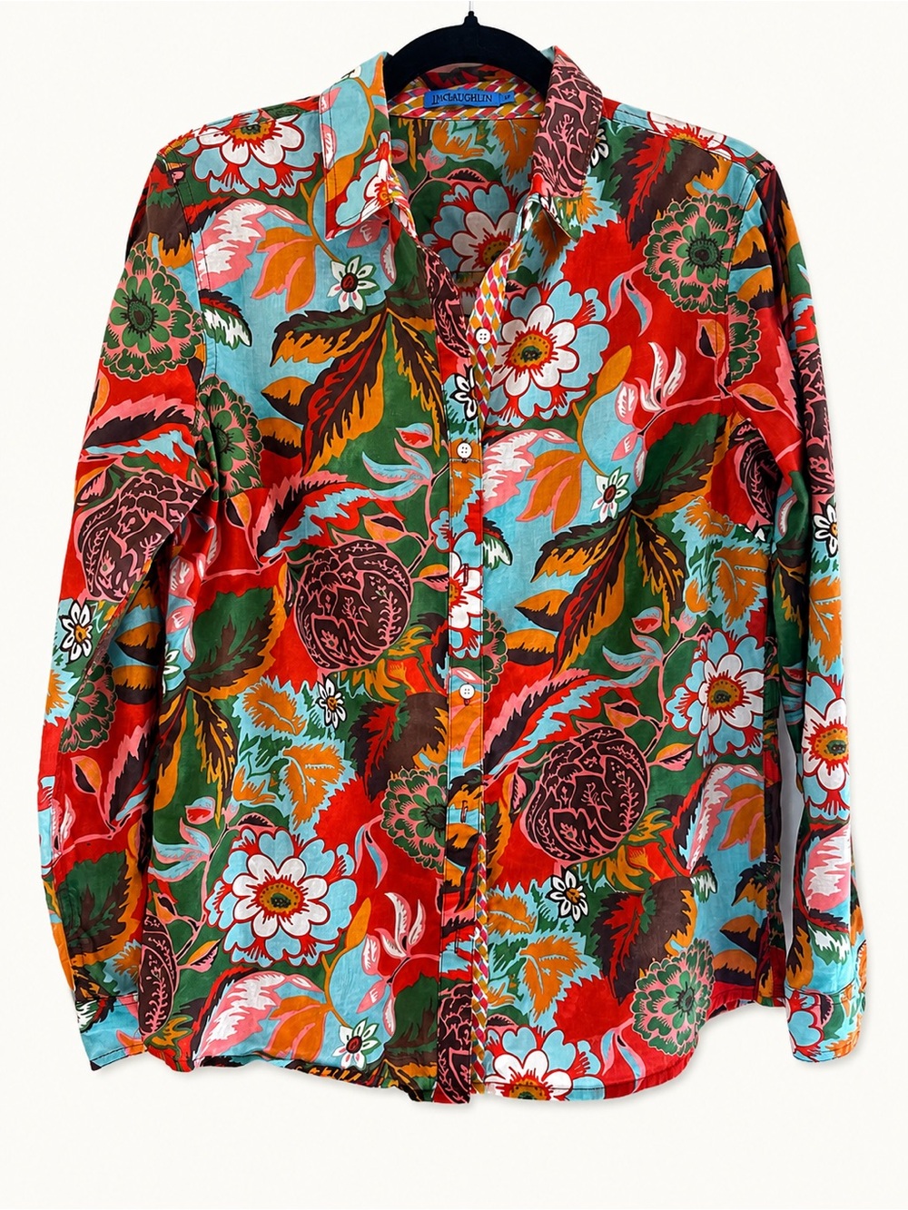 J. McLaughlin Floral Button Front Shirt Medium 100% Cotton Preppy Coastal